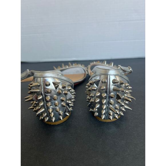 Christian Louboutin Silver Leather Druide Studded Ankle Strap Sandals Sz 5 - Picture 8 of 15